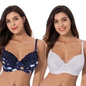 Curve Muse Grande Taille Allaitement Soutien-Gorge à Armatures avec des Tasses déroulantes (Paquet de 2)-Marine Imprimé Jaune,Blanc-90C (Curve Muse EU, neuf)