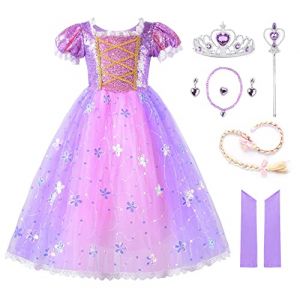 JerrisApparel Déguisement Princesse Fille Pailleté Fleur Costume (6 ans, Violet avec Accessoires) (Umupi EU, neuf)