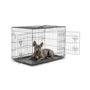 lionto Caisse de Transport pour Chiens et Chats, Cage Polyvalente avec bac en Plastique hygiénique, 92x58x64 cm, Cage pour Chien en métal avec Fermetures de sécurité Solides et cloison, Noir (dibea, neuf)