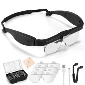 SINZONEU&reg; Loupe Frontale Lumineuse & Lunettes Loupe - Rechargeable 5X avec 4 Lentilles pour Bijouterie, R&eacute;paration, Lecture, Travail de Pr&eacute;cision (SINZON-EU, neuf)
