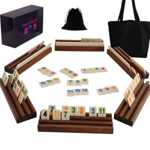 Rummy Cup Original, 6 joueurs Rummy Cup avec 160 pions, 6 supports en bois, sac de rangement &agrave; cordon de serrage, sac &agrave; main pour tous les composants - Jeux de soci&eacute;t&eacute; classiques pour la famille et (Lvmai Crafts Co Ltd, neuf)