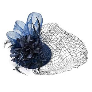 Bibi &agrave; plumes, pince &agrave; cheveux, motif de fleurs, pour carnaval, femme, th&eacute;, &eacute;glise, mariage, cocktail (bleu marine, taille unique) (jksmyx, neuf)