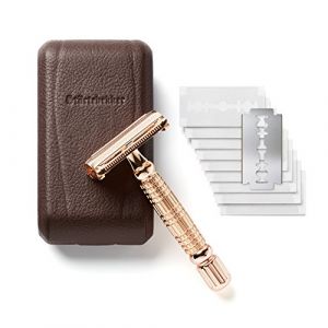 Rabot de rasage haut de gamme St&ouml;rtebekker&reg; dans un &eacute;tui en cuir fait main - Set de rasage avec 10 rasoirs et miroir int&eacute;gr&eacute; - Rasoir de s&ucirc;ret&eacute; au look vintage avec lame double face (St&ouml;rtebekker, neuf)