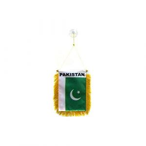 AZ FLAG - Fanion Pakistan Pour Décoration Voiture Avec Ventouse et Franges Dorées - Mini Drapeau Pakistanais - 13x10 cm (AZ-FLAG, neuf)