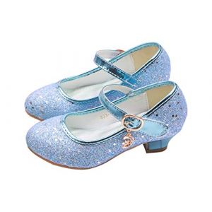 YOSICIL Chaussures Habill&eacute;es Fille Ferm&eacute;e Costume Chaussures Princesse Elsa Talons Hauts Enfants Antid&eacute;rapant No&euml;l Cadeau D&rsquo;Anniversaire Robe Sandales Carnaval F&ecirc;te Mariage,Bleu,29 (YOSICIL., neuf)