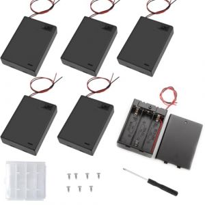 VISSQH 6 Pi&egrave;ces AA Support de Batterie avec Wire Leads,3 x 1.5V Support de Batterie,4.5V Battery Holder Box Case,AA Bo&icirc;te &agrave; Piles en Plastique avec Couvercle et Interrupteur on/Off(Noir) (VISSQH, neuf)