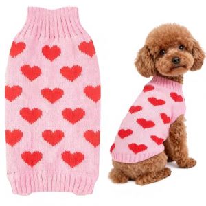 Pull Chien Petite Taille Coeur Saint-Valentin Pull Chien Rose Pull-Overs pour Chiens Chaud Love Vetement Chiens Petite Taille Vetement Chat Rose M (ETau, neuf)