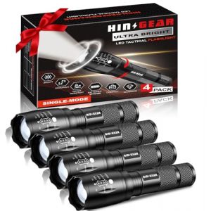 HinsGEAR Lampe Torche Puissante 1 Mode, Lampe de Poche Zoomable &Eacute;tanche IPX5, LED Lampes de Poche Militaire en Aluminium pour Camping, Randonn&eacute;e, Urgences, Cadeau, Lot de 4 (TACTICAl HOME, neuf)