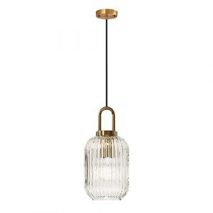 ZTTECH Suspension en verre transparent avec abat-jour en verre nervuré et finition bronze, plafonnier rétro moderne pour îlot de cuisine, table de chevet (140mm) (YiChangXiongYingDianZiShangWuYouXianGongSi, neuf)