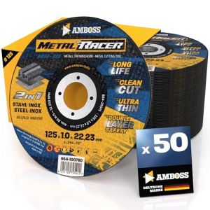 Disque a tronconner 125 metal (50 pi&egrave;ces) - &Oslash;125x1x22.23mm - Disque a tronconneuse metaux Metal Racer by AMBOSS WERKZEUGE - Disque meuleuse 125 pour acier, acier inoxydable et meuleuse angulaire (Sawblade King, neuf)