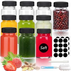Rliocvhe 10 Pièces Petite Bouteille Shot de jus en verre de 100 ml, Petite Fiole en verre avec bouchon, Mini Bouteille en verre, Pour Jus de Fruits, Jus de Gingembre, Confitures, Sauces Salades (Yiyang Top, neuf)