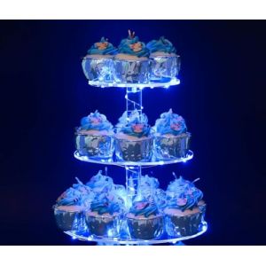 Ulifeme 3 Etages Pr&eacute;sentoir Cupcake, Support &agrave; Cupcakes avec Guirlande Lumineuse &agrave; LED Bleu, Presentoir Gateau Rond pour Anniversaire, Mariage, Remise de Dipl&ocirc;mes, Anniversaire, D&eacute;coration de F&ecirc;teE (Xinlucheng-EU, neuf)