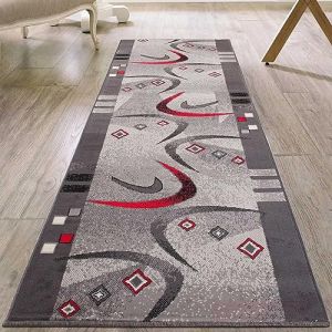 Mazovia Tapis - Tapis Couloir Long - Tapis Moderne G&eacute;om&eacute;trique - Tapis Salon, Chambre, Cuisine et Couloirs - Certifi&eacute; Oeko-TEX - Tapis de Couloir au Metre 90 cm Largeur - Gris 90x250 cm (Mazovia, neuf)