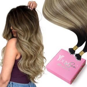 YoungSee Extension Cheveux Nano Ombre 50 cm Nano Remy Hair Cheveux Humain Extension Naturel A Froid Ombre Nano Ring Beads Extension Brun Fonce avec Blond Balayage Extension à Froid Cheveux 50Brin/50G (YoungSee Europe, neuf)