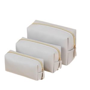 Trousse de maquillage pour femme - Étanche - En cuir synthétique - Couleur unie - Trousse de voyage portable - Trousse de toilette (ensemble, gris) (Fay's Warehouse, neuf)