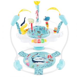 COSTWAY Aire d'éveil à Rebonds Bébé Forêt et Animaux avec 3 Hauteurs Réglables & 9 Jouets, Jumperoo Jungle Trotteur Bébé avec Musique & Lumière, Siège Rotatif 360°pour 6 Mois+ (FDS GmbH, neuf)