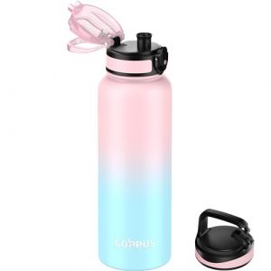 GOPPUS Gourde isotherme en acier inoxydable de 1,2 l avec paille infuseur, 2 couvercles, sans BPA, anti-fuite, convient pour les boissons gazeuses, le vélo, le sport, le thé (Tartard-eu, neuf)