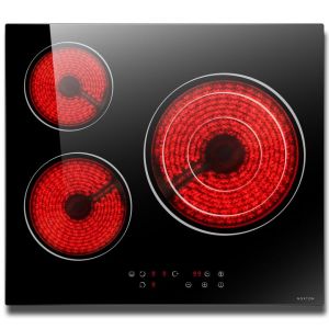 Noxton Plaque de cuisson &eacute;lectrique 3 feux, 60 cm, plaque de cuisson vitroc&eacute;ramique 5 700 W encastr&eacute;, plaque cuisini&egrave;re avec double anneau, 9 fonctions cuisine, toucher, verrouillage de s&eacute;curit&eacute; (Best Kitchenor, neuf)