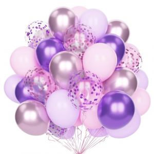 Ballons Rose Violet, 60 Pcs 12 Pouces Pastel Rose Violet Métallisé Rose Violet Ballons Fête Ensemble avec Ballons Confettis pour Décoration Anniversaire Mariage Fête Baby Shower (Nichola Pollock Store, neuf)