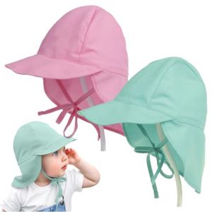 Lot de 2 chapeaux de soleil pour enfant, chapeau d'été anti-UV, tour de cou réglable, chapeau de soleil doux pour bébé, bob respirant anti-UV pour filles et garçons (bleu sarcelle et rose). (ANETTEE GLOBALISS, neuf)