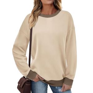 Cuptacc Sweat Femme Grandes Tailles Col Rond Chic Et Elegant Tunique Bloc De Couleur L&acirc;ches Thermique Manche Longue Tee Shirt Femme Beige S (CuptaccFashion, neuf)
