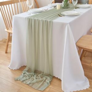 DecorMommt Chemin de Table de Mousseline Vert Sauge Nappe Tulle Decoration Communion Chemin de Table Deco Table pour Décoration de Mariage Anniversaire Vacances Bapteme Fête, 77cm x 3m (CozyHome Choice, neuf)