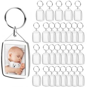 30Pcs Porte-cl&eacute;s Photo Porte cle Photo Transparent 4,6x3,2cm Port Clef Photo Cadre &agrave; Ins&eacute;rer Transparentes en Acrylique Cadre Photo Porte Cl&eacute;, Porte-cl&eacute;s d'Image Photo pour Femme (Lou Shuwen Shop, neuf)