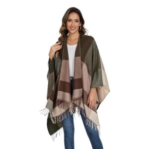 colornival Poncho Femme Hiver &Eacute;l&eacute;gant Ch&acirc;le Femme Chaud Poncho Cape R&eacute;versible &Eacute;charpe Ch&acirc;le Hiver Automne Cadeau de No&euml;l pour Femme (Cobety-EU, neuf)