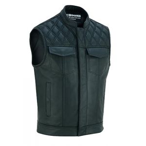 SOA Men's Motorcycle Diamond Stitching quilted Leather Biker Club Style Vest (3XL) (Rubsons Leather, neuf)