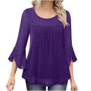Femme Blouse à Paillettes Col Croisé en V Cache-Cœur Pailletté à Manches 3/4 à Taille Plissée Haut à Sequins Chic et Élégant Haut a Paillette Femme Soiree Disco Chemisier Tenue de Fete Pas Cher (⭐⭐⭐⭐⭐AEGJEGVD⭐⭐⭐⭐⭐, neuf)