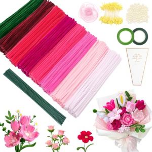Epaing Fils Chenilles Loisirs Creatifs, 500 Pi&egrave;ces 8 Couleurs Cure Pipe Kit Bouquet, Contient Pistil, Perles Sans Trous, Tige, Ruban Adh&eacute;sif, Fil en Queue de Poisson et Sac de Bouquet, Pipe Cleaners (Epaing shop, neuf)