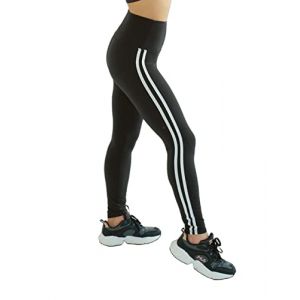 Legging taille haute pour femme - Legging d'entra&icirc;nement actif - Contr&ocirc;le du ventre - Legging doux longueur cheville pour femme - Camouflage noir, Rayures blanches., L-XL (NCR GENERAL, neuf)