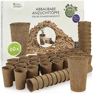 OwnGrown Pots de Culture Biodegradable: kit 60x Pot de Culture semis de Fleur et Plante en Fibres de Bois biodégradables pour Jardin, bac, Serre ou Potager - sans Tourbe, sans repiquage - Qualité (BeGreat Products, neuf)
