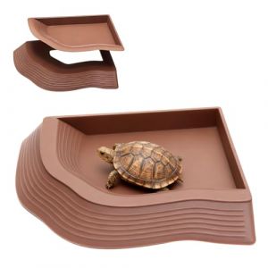 VOSSOT Bassin pour Tortue 27,4&times;19,8cm,Piscine Tortue de Terre et Reptiles,Gamelle d&rsquo;Eau et de Nourriture avec rampes antid&eacute;rapantes, Durable et Facile &agrave; Nettoyer (caixianli, neuf)