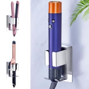 WAYASI Support seche Cheveux sans percage, Mural Porte seche Cheveux, Porte seche lisseur, Porte seche Cheveux Autocollant, Support Mural pour Fer &agrave; Friser et Fer &agrave; Lisser (Argent&eacute;) (TRAZON, neuf)