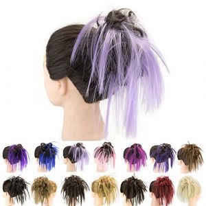 IMISSU 2 Pi&egrave;ces Chignon d&eacute;sordonn&eacute; Piece Updo Faux Chouchous Extension Ondul&eacute;s Boucl&eacute;s Postiches Queue De Cheval Chignon Bandeau pour Femmes Filles (2PCS Marron Violet clair) (ManYuHao, neuf)