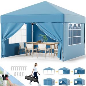 Devoko Tonnelle Pliante 3x3 Imperméable,Tonnelle de Jardin Exterieur,Tonelle pour Camping,Festival, Plage,Barnum Pliant Protection UV 50+,Réglable en Hauteur en 3 Parties,Bleu (Mainwin Store, neuf)
