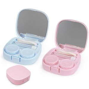 2 PCS Étui à lentilles de Contact Portable Hygiène Étui à lentilles de Contact Ensemble de Voyage avec Miroir pour Les Voyages Quotidiens comme Les Voyages et Le Travail (Rose + Bleu) (HAOBI LU, neuf)