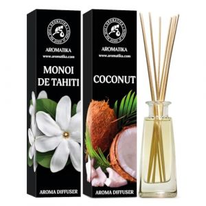 Diffuseur Parfum de Monoï de Tahiti & Coco 2x100ml - Diffuseur de Parfum Set - Parfum de Maison Frais et Apaisant - Fraîche et Durable Arôme - Desodorisant Maison - Aromathérapie (AROMATIKA trust the power of nature, neuf)