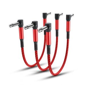 Elebase Câbles Patch Guitare 3 Pack 15cm,Cordons d'Instrument Coudé Tricoté,Connecteur Mâle Alimentation Angle Droit Convient pour Pédales d'Effet Guitare/Basse,Jack Audio Stéréo Amplificateur (Elebase EU, neuf)