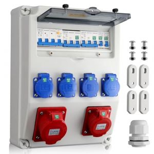 Kamtop Coffret &Eacute;lectrique de Chantier IP66 &Eacute;tanche &ndash; 2 Prises CEE (16A+32A) + 4 Schuko 230V avec Disjoncteur FI/LS &ndash; Distribution &Eacute;lectrique S&eacute;curis&eacute;e pour Atelier, Ext&eacute;rieur (KAMTOP FR, neuf)