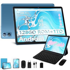 Dghrti Tablette Android, 10.1" FHD - Coque en M&eacute;tal, 【22Go RAM】+ 128Go ROM/TF 1To, Widevine L1, 8000mAh, Tablet Tactile Cam&eacute;ra 5+8MP,+ Clavier et Souris 2-en-1 - Bleu (KIEJU SLOEJH, neuf)