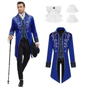 rumnigh Veste Queue-de-pie M&eacute;di&eacute;vale Steampunk pour Homme, Veste Queue-de-pie Gothique M&eacute;di&eacute;vale en Velours Brod&eacute;, Uniforme Redingote Victorienne pour Soir&eacute;e &agrave; Th&egrave;me Steampunk et Soir&eacute;e Dansante (BUYUSHANGMAO, neuf)