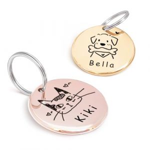 Conception Originale de Portrait pour Medaille Chien et Chat – Accessoires de Collier pour Chien en Acier Inoxydable avec Gravure Profonde Personnalisée (Ronde) (MEOW the WOOF, neuf)