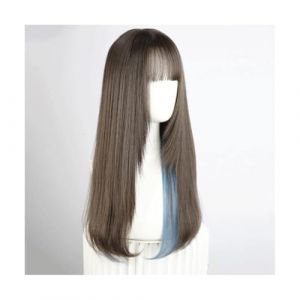 Perruques de soins capillaires Longue perruque droite avec frange gris ombre ombre long ombre perruque synthétique naturel silhoux raide raide perruques de cheveux naturels perruques naturelles (石家庄精程贸易商行, neuf)