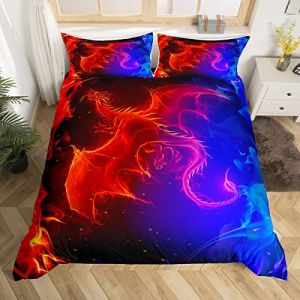 Ensemble de Literie Dragon 140x200 Housse de Couette Nebula Parure de Lit l'espace Mystérieux Housse Couette Trippy pour Enfants Garçons Filles Adolescents Décoration de Chambre Bleu-Rouge 2 Pièces (Suzhou yiyanyun e-commerce Co., Ltd, neuf)