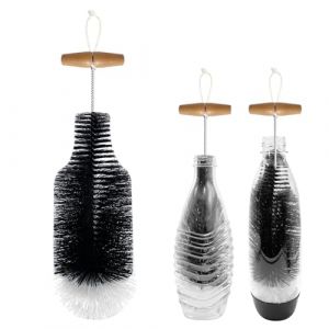 Brosse de Nettoyage Longue pour Bouteille en Verre – 35cm x 9cm – Compatible avec systèmes Type Sodastream, Carafe, Biberon, Gourde – Poignée INOX, Poils Doux Anti-Rayures (JiaYiShopSz, neuf)