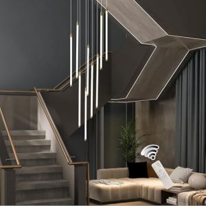 Lustre à LED haut plafond moderne avec télécommande 9 lumières Long Foyer Lustres pour hauts plafonds Luminaire suspendu à intensité variable pour entrée Escalier Foyer Couloir Salon Lampe suspendue(G (VTAMng-FR, neuf)