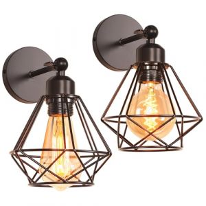 iDEGU Lot de 2 Applique Murale Intérieure Design Cage en Métal 16CM Lampe Murale Industrielle Ajustable Plafonnier Luminaire Murale Applique Vintage pour Chambre Couloir Salon Cuisine (Style-C, Noir) (IDEGU, neuf)