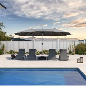 PURPLE LEAF Grand Parasol de Jardin Ext&eacute;rieur avec Pied 4,55 x 2,7 x 2,4 m, Parasol Rectangulaire Double Face &agrave; Manivelle en Aluminium avec 12 Baleines pour Balcon, Terrasse, Patio, Caf&eacute;s, Gris Clair (PURPLE LEAF, neuf)